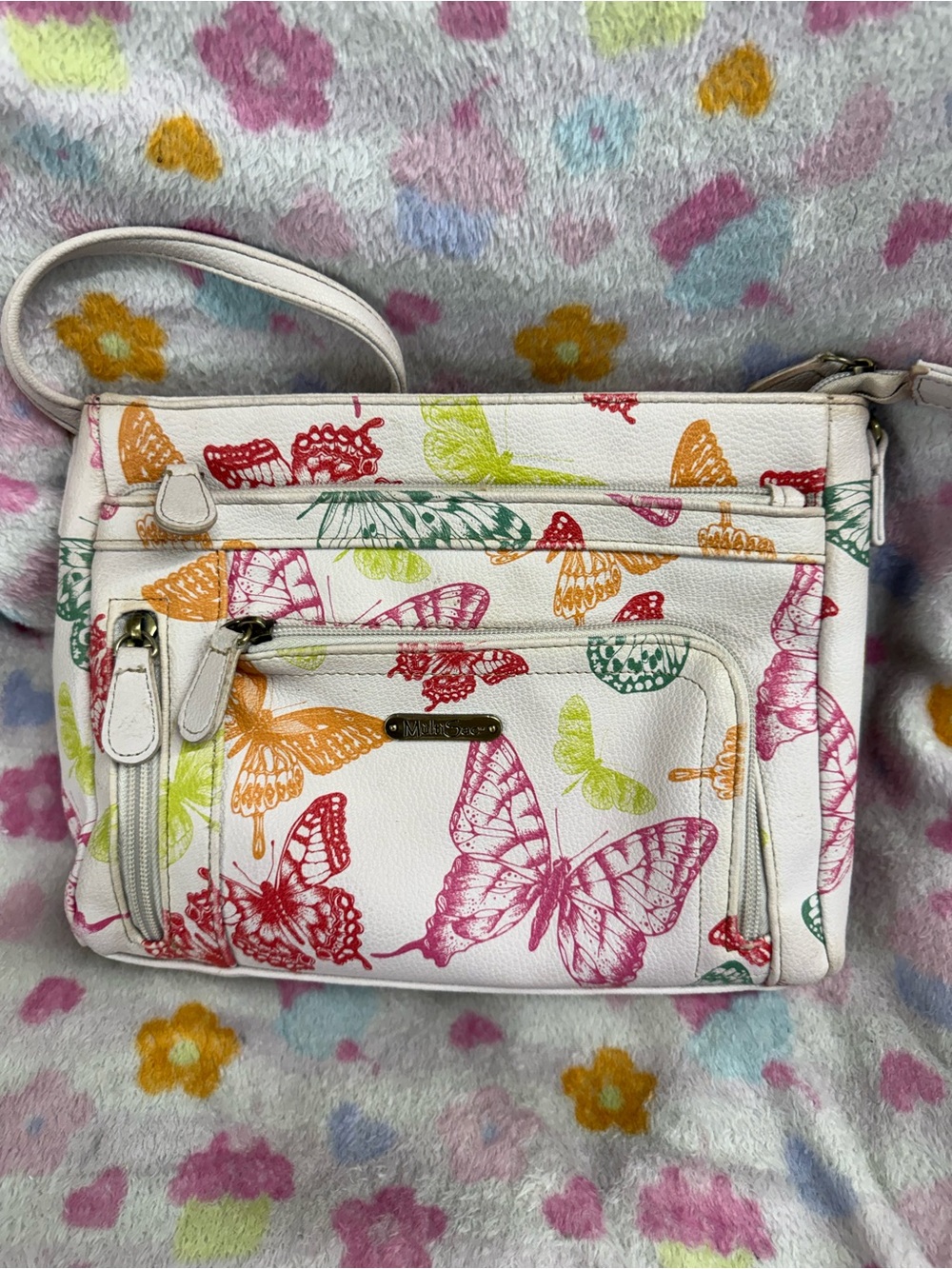 White Butterfly Print Crossbody Bag